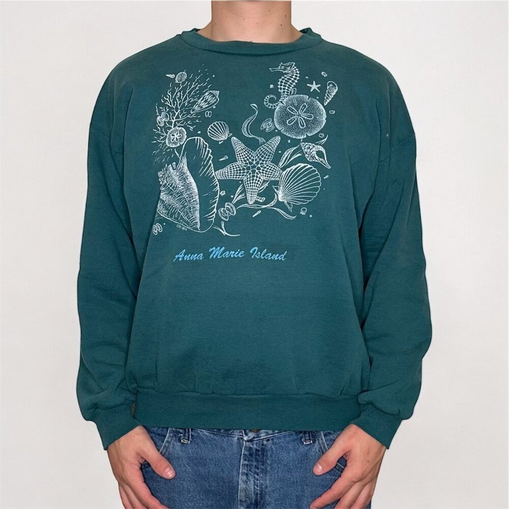 Vintage 90s Anna Marie Island Sea Shells Beach Crewneck / Sweatshirt XL